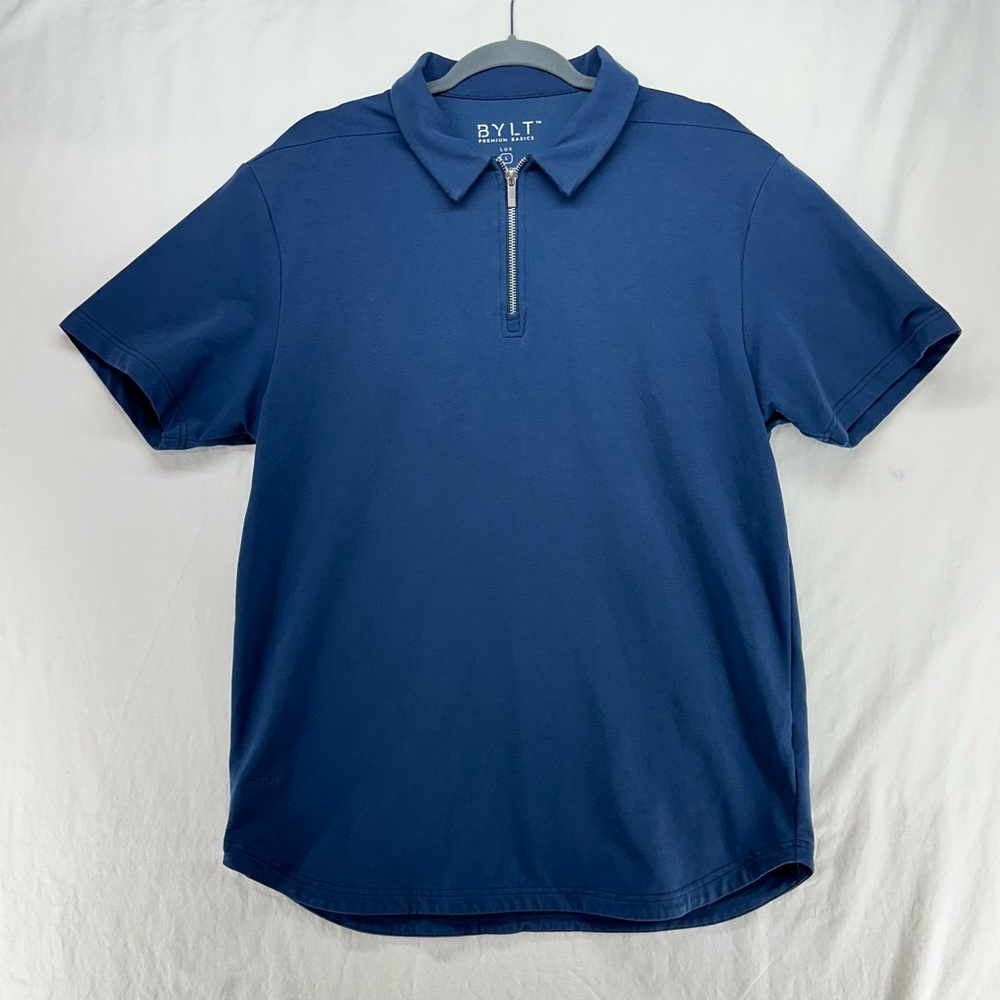 Bylt Premium Basics Shirt Mens L Blue Polo LUX 1/4 Zip Stretch